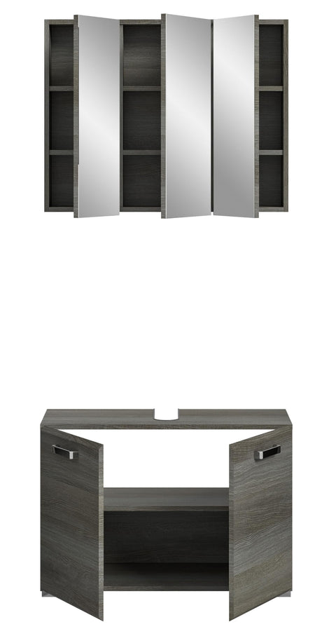 Rootz Wooden Bathroom Furniture Set - Silver Finish - 80cm x 185cm x 37cm - FSC Certified - Modular Design for Space Saving