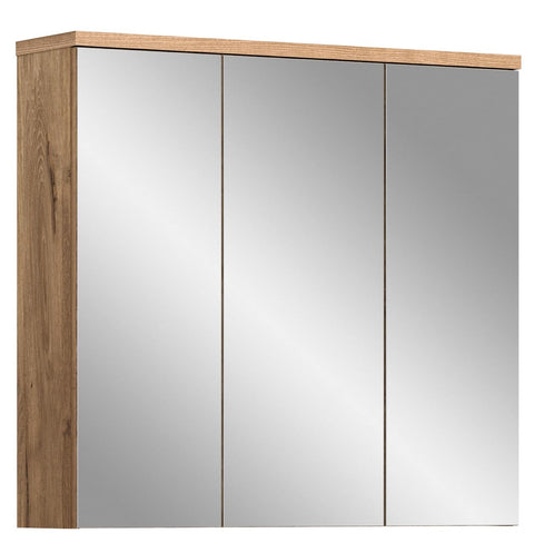 Rootz Grado Mirror Cabinet - Bathroom Furniture - Mirror Doors - 6 Shelves - Timeless Design - Wood Material - Nox Oak/Grey Matt - Approx. 80x75x20 cm