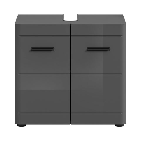 Rootz Sink Base Cabinet - Gray Glossy MDF Vanity - Bathroom Cupboard - Generous Storage - 60cm x 56cm x 34cm