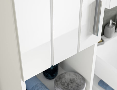 Rootz Snow Tall Bathroom Cabinet - Wood Storage - White - Systematic Organization - Approx. 190x36x32 cm