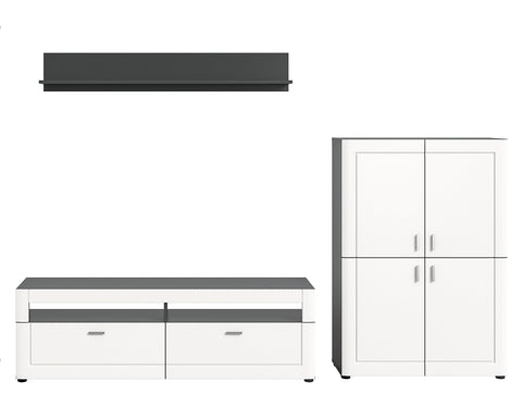 Rootz Wood 3-Piece Living Set - Grey/White Matt - Systematic Living - FSC Certified - Highboard - TV Lowboard - Wall Shelf - 120cm x 40cm x 180cm