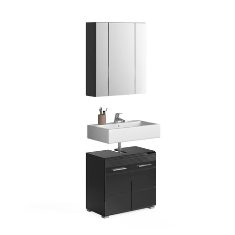 Rootz Linus Bathroom Furniture Set - Black High Gloss - Matching Bathroom Set - 2 Piece Vanity Unit - Sleek Design - 120cm x 45cm x 86cm