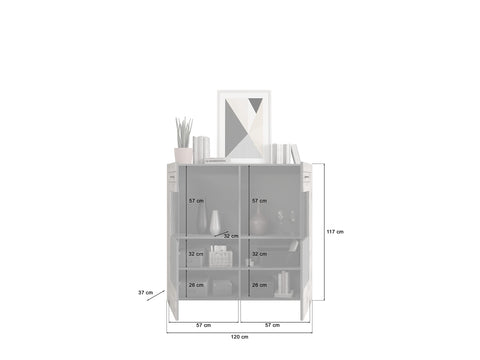 Rootz Highboard Freno - Wood Material - Gray Replica - Nox Oak Replica - 160 x 90 x 40 cm