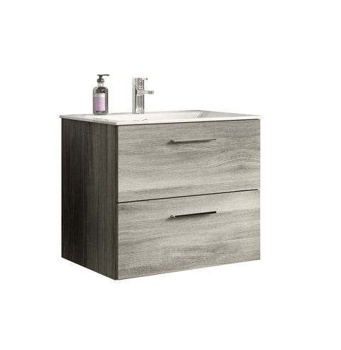 Rootz Wooden Sink Base Cabinet - Bathroom Vanity - Smoke Silver - Timeless Design - 60cm x 52cm x 44cm