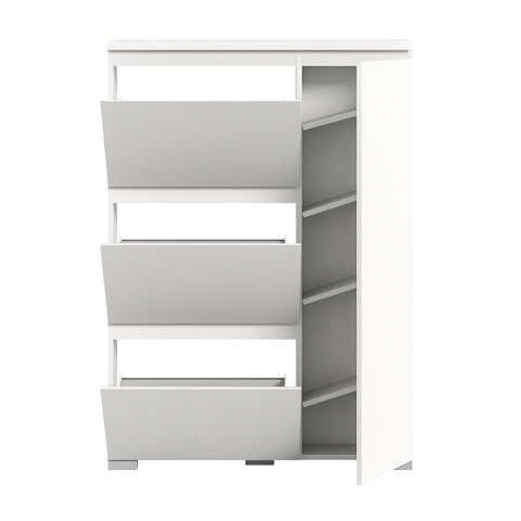 Rootz Shoe Cabinet - Hallway Cupboard - Entryway Organizer - Wood Material - White - Approx. 95x133x18 cm