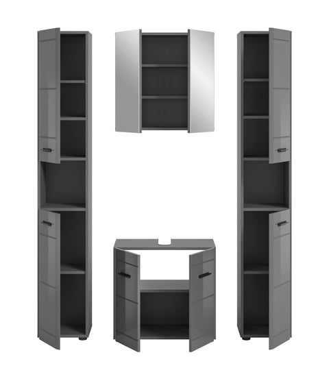 Rootz 5-Piece Bathroom Combination Set - Vanity Set - Storage Cabinet - High-Gloss MDF - Modern Design - 150cm x 190cm x 34cm