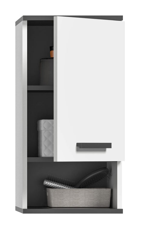 Rootz Rocket Wall Cabinet - White/Anthracite Gray - Bathroom Storage Unit - FSC Certified - 34cm x 68cm x 28cm - Long-lasting Wood Material