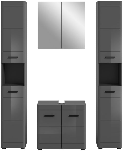Rootz 5-Piece Bathroom Combination Set - Vanity Set - Storage Cabinet - High-Gloss MDF - Modern Design - 150cm x 190cm x 34cm