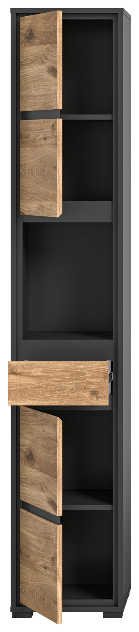 Rootz Tall Cabinet Nox Oak Nb - Anthracite Body - Black Nb - Modern & Stylish - 35cm x 190cm x 31cm - FSC-certified Wood