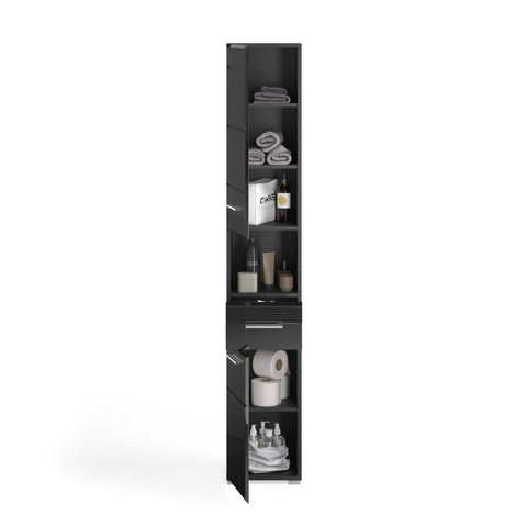 Rootz Bathroom Furniture Set - Linus Collection - Black High Gloss - 5-Piece Bath Set - Includes Lighting - Modern Design - 120cm x 70cm x 50cm