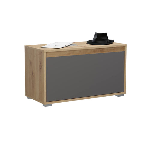 Rootz Torino Bench - Shoe Cabinet - Wooden Material - Gray Oak Imitation Front - Oak Imitation Body - Space-saving - FSC Certified - 76cm x 44cm x 35cm