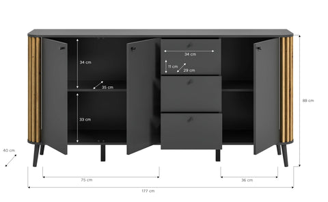 Rootz Gray Chest of Drawers - Sideboard Pure - Artisan Oak Nb - Modern Design - Sustainable - Approx. 177x88x40 cm