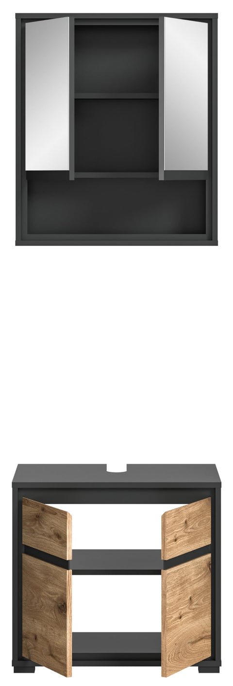 Rootz 2-Piece Bathroom Set - Vanity Cabinet - Modern Storage - Durable Materials - Nox Oak Nb Finish - Anthracite Nb - 120cm x 60cm x 180cm