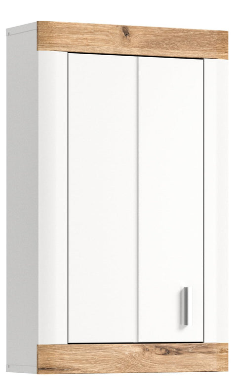Rootz Laredo Wall Cabinet - Bathroom Furniture - Wood Material - White - System with 1 Door 1 Shelf - Approx. 45x76x20 cm