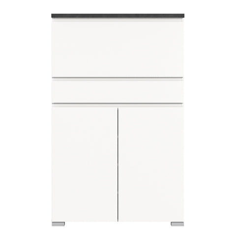 Rootz Shoe Cabinet - Hallway Cupboard - Entryway Organizer - Wood Material - White - Offset Industrial Gray Nb - Approx. 95x152x27 cm
