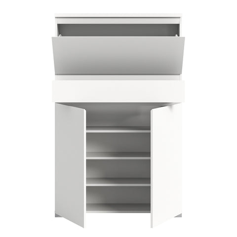 Rootz Shoe Cabinet - Entryway Organizer - Shoe Storage Solution - Wood Material - White - Approx. 95x152x27 cm