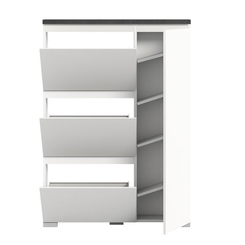 Rootz Shoe Cabinet - Shoe Chest - Shoe Storage - Wood Material - White & Industrial Gray - 95cm x 133cm x 18cm