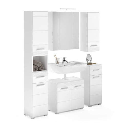 Rootz Linus 5-Piece Bathroom Furniture Set - Wood Material - White - Timeless Design - FSC Certified - 180cm x 120cm x 50cm