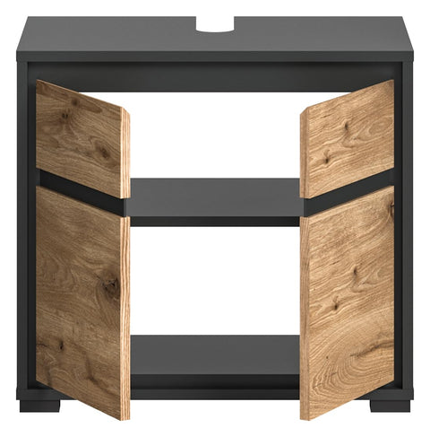 Rootz Vanity Unit - Bathroom Cabinet - Storage Organizer - Nox Oak Finish - Anthracite Body - 60cm x 55cm x 34cm - Modern Design - High-Quality Wood - Eco-Friendly Choice