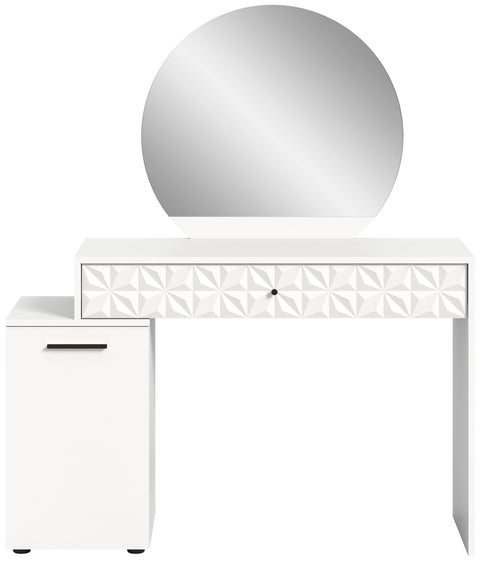 Rootz Prisma Dressing Table in White High Gloss - Desk - Cosmetic Table - 1 Door - 1 Drawer - Space-saving - 117cm x 138cm x 42cm