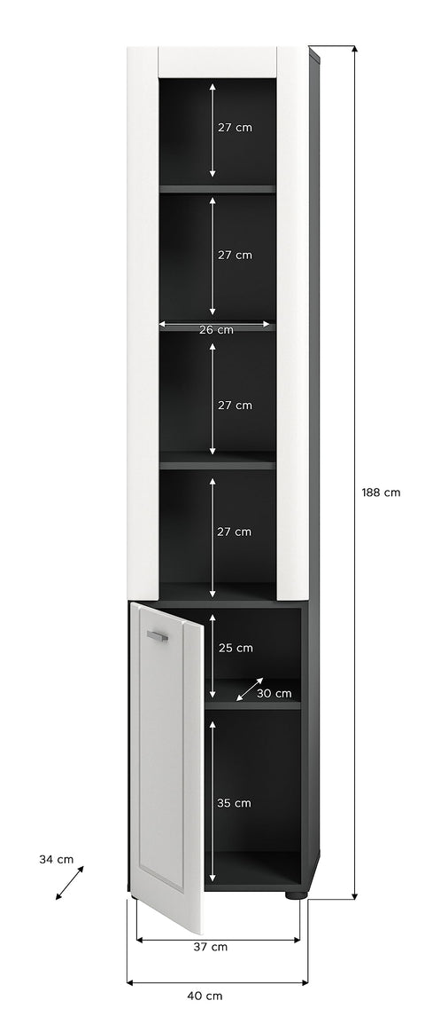 Rootz Lago Tall Cabinet - Bathroom Organizer - Closet - Wood Material - Gray - Approx. 40x188x34 cm