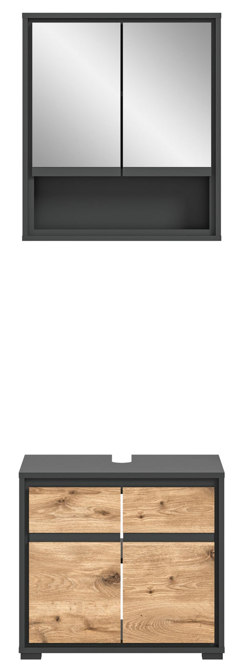 Rootz 2-Piece Bathroom Set - Vanity Cabinet - Modern Storage - Durable Materials - Nox Oak Nb Finish - Anthracite Nb - 120cm x 60cm x 180cm