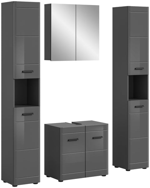 Rootz 5-Piece Bathroom Combination Set - Vanity Set - Storage Cabinet - High-Gloss MDF - Modern Design - 150cm x 190cm x 34cm
