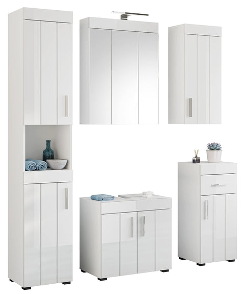Rootz Snow 5-Piece Bathroom Furniture Set - White - Engineered Wood - Timeless Design - 35cm x 147cm - FSC Certified