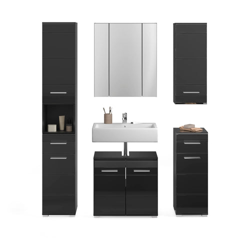 Rootz Bathroom Furniture Set - Vanity Set - Bath Ensemble - Black High Gloss - 5-Piece Set - Stylish Design - 120cm x 50cm x 90cm