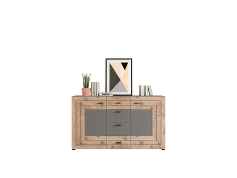 Rootz Freno Sideboard - Wood Material - Gray Replica - Nox Oak Replica - 160 x 90 x 40 cm - 2 Doors - 4 Drawers - 4 Shelves