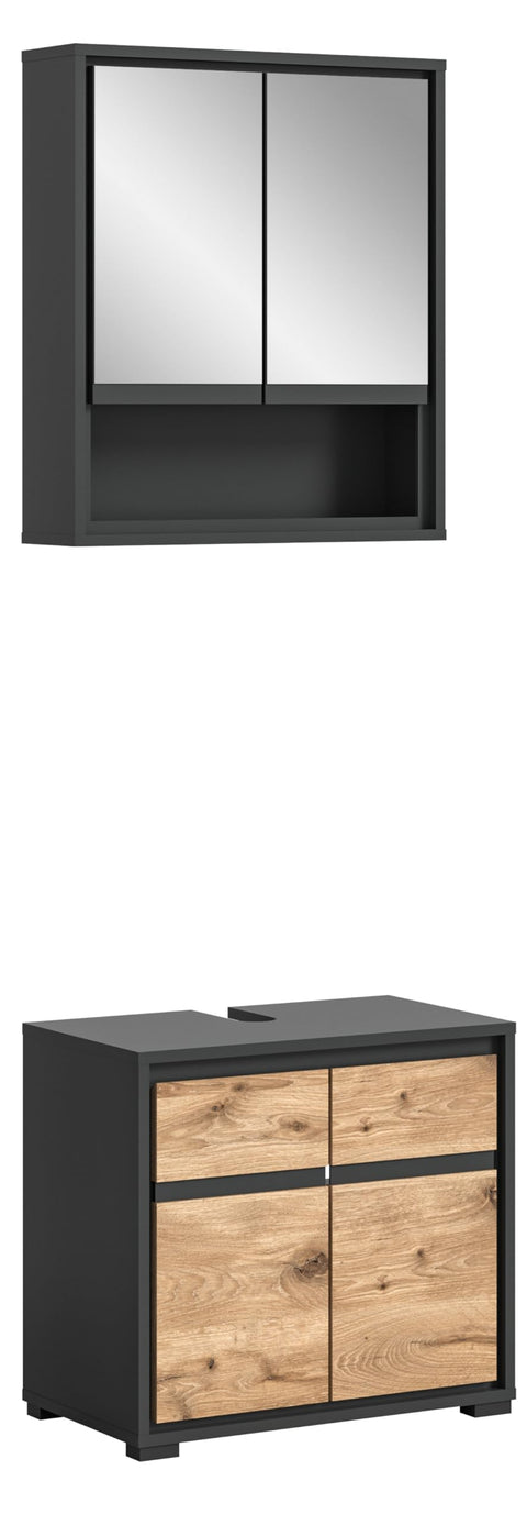 Rootz 2-Piece Bathroom Set - Vanity Cabinet - Modern Storage - Durable Materials - Nox Oak Nb Finish - Anthracite Nb - 120cm x 60cm x 180cm