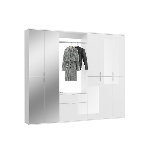 Rootz 4 Piece Set Wardrobe - Closet Organizer - Dresser Furniture - Wood Material - High-Gloss White - 213cm x 193cm