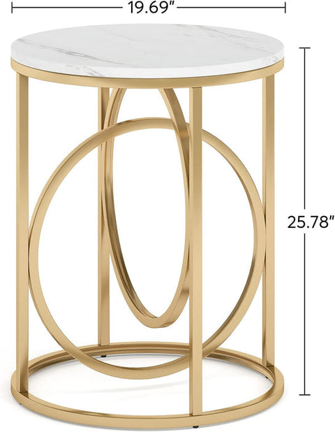 Rootz Round End Table - Side Table - Coffee Table - Faux Marble Top - 50.00 cm Dia x 65.50 cm H. - MDF & Metal Frame - Easy to Assemble