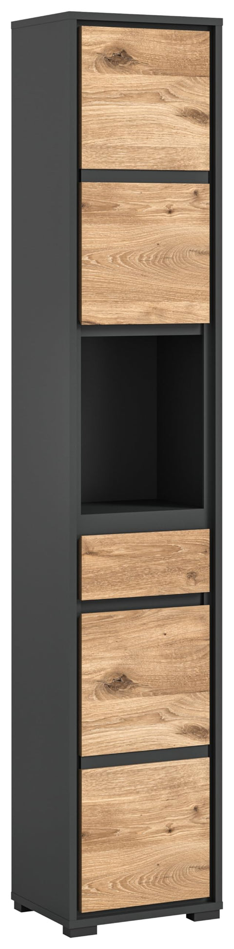 Rootz Tall Cabinet Nox Oak Nb - Anthracite Body - Black Nb - Modern & Stylish - 35cm x 190cm x 31cm - FSC-certified Wood