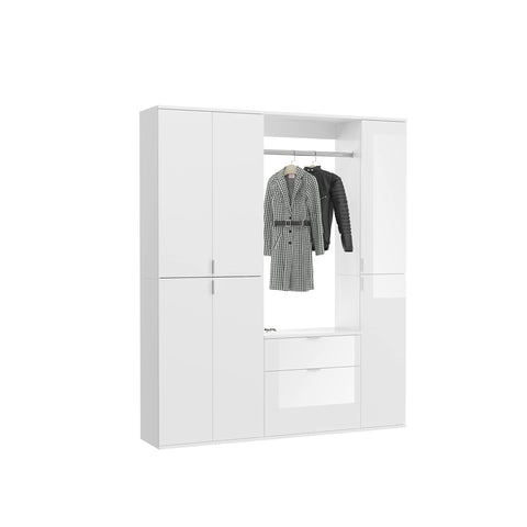 Rootz 4 Piece Set Wardrobe - Closet - Dresser - Wood Material - High-Gloss White - 152cm x 193cm