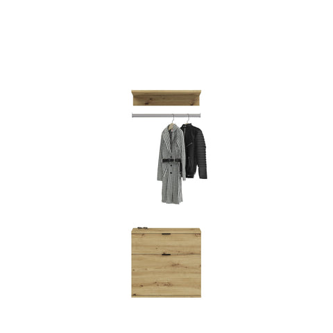 Rootz 3-Piece Wardrobe Combination - Front Artisan Oak Nb./Mirror Body White High Gloss - Generous Storage - 243cm x 193cm x 34cm
