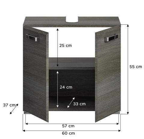 Rootz 3 Piece Set Bathroom Furniture - Wood Material - Silver Finish - Compact Design - 115cm x 185cm x 37cm