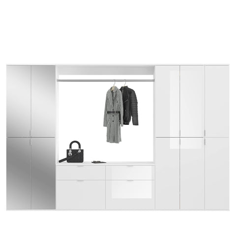 Rootz Wood Systematic Wardrobe - High-Gloss White Material - Shoe and Bag Storage - 273cm x 193cm - Sustainable FSC Certified Production