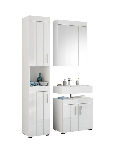 Rootz Snow 3-Piece Bathroom Furniture Set - White Bathroom Set - High-Gloss Bathroom Set - Engineered Wood - 35cm x 111cm