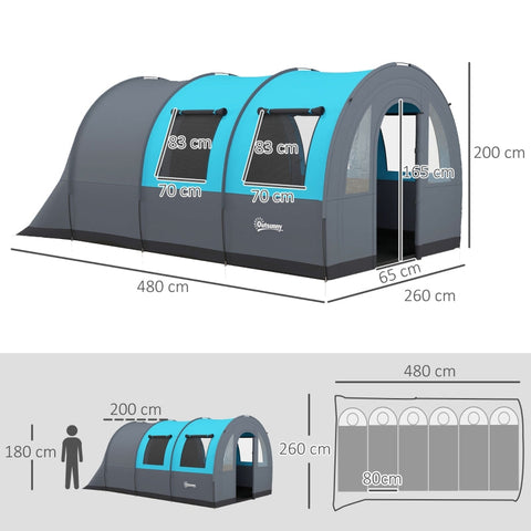 Rootz Camping Tent for Up to 6 People - Family Tent - Festival Tent - Maximum Comfort - Waterproof Protection - Convenient Lighting - 480L x 260W x 200H cm