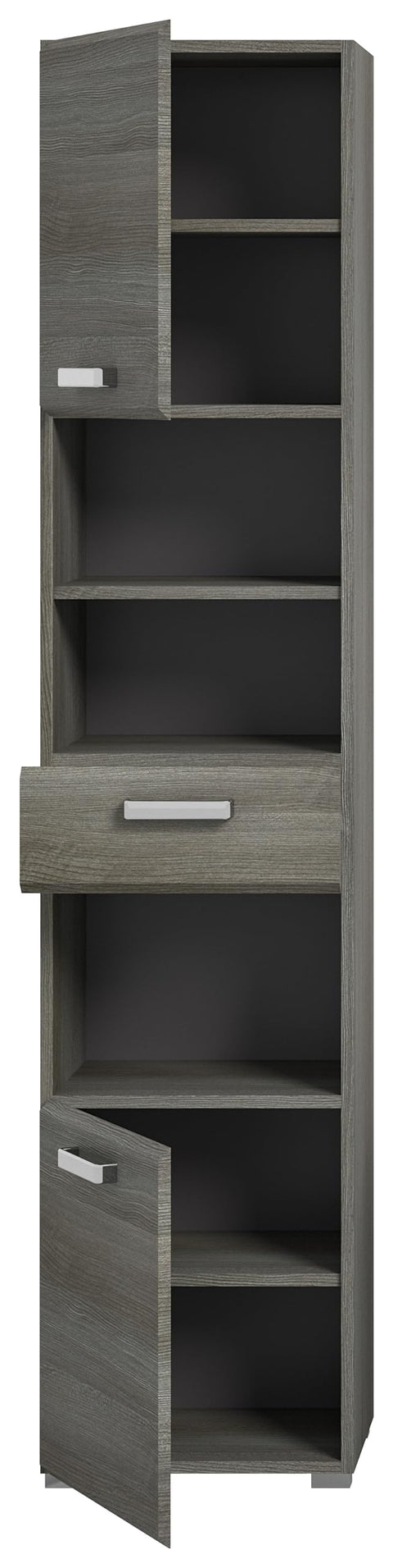 Rootz Silver Tall Cabinet - Smoked Silver Bathroom Furniture - Wooden Material - Modular Design - 40cm x 185cm x 33cm