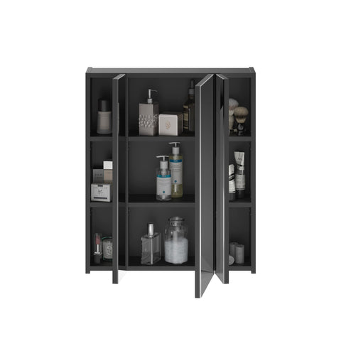 Rootz Linus Mirror Cabinet Black Bathroom - Wall Cabinet - Vanity Cabinet - 60cm x 70cm x 18cm