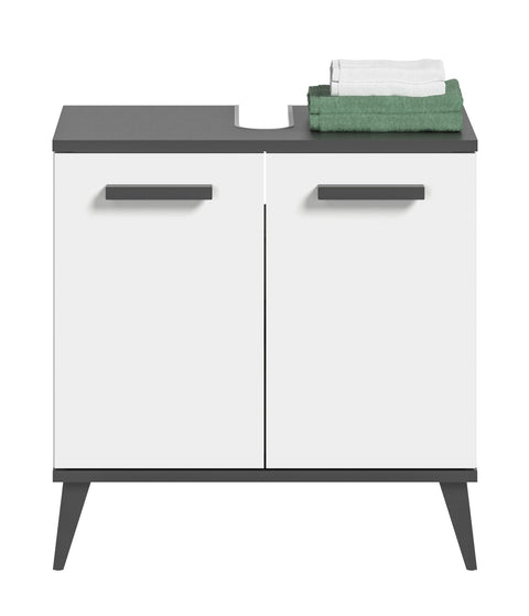 Rootz Rocket Washbasin Cabinet - White Imitation Front - Anthracite Gray Offset Body - Wood Material - 60cm x 60cm x 34cm