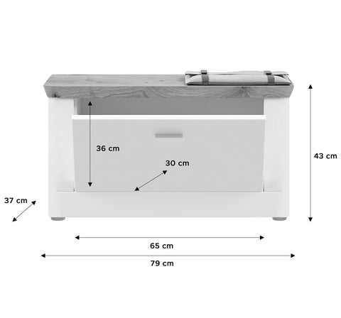 Rootz Modern Hallway Bench - Front White Matt - Large - Viking Oak Nb - Shoe Storage - 90cm x 40cm x 45cm