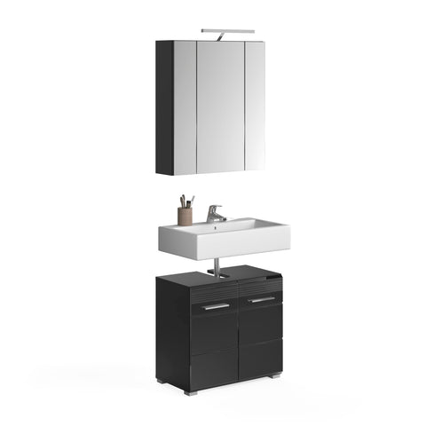 Rootz Bathroom Furniture Set - Vanity Set - Black Gloss - 2-Piece Bath Set - Modern Lighting - 120cm x 60cm x 80cm