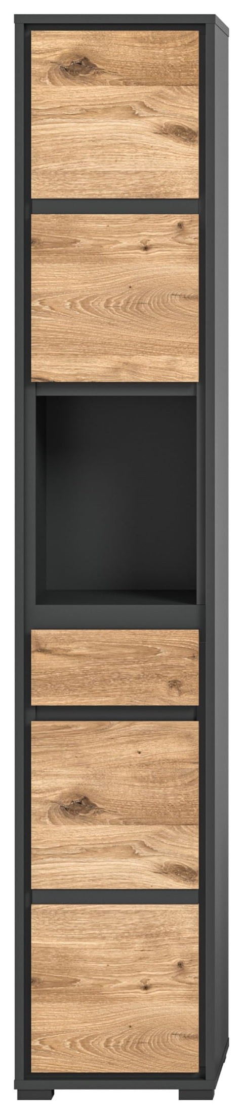 Rootz Tall Cabinet Nox Oak Nb - Anthracite Body - Black Nb - Modern & Stylish - 35cm x 190cm x 31cm - FSC-certified Wood