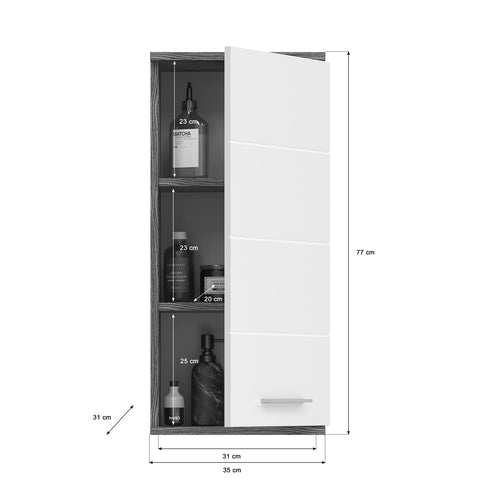 Rootz Blake Wall Cabinet - White High-Gloss Bathroom Furniture - MDF - Smoke Silver Nb. - Modular Design - FSC Certified - 35cm x 77cm x 25cm