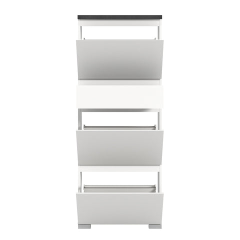 Rootz Shoe Cabinet - Shoe Chest - Shoe Organizer - Wood Material - White & Industrial Gray Nb - 60cm x 152cm x 27cm