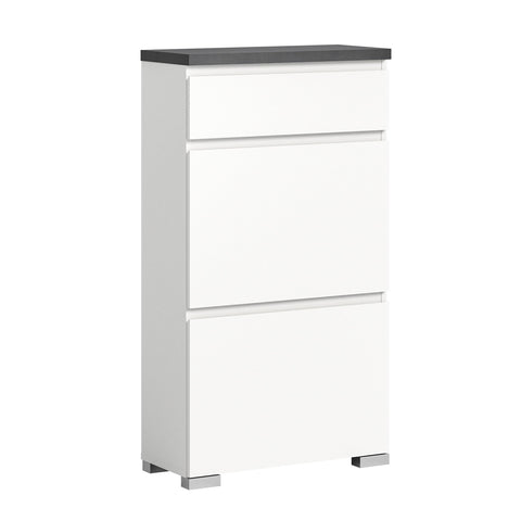 Rootz Shoe Cabinet Organizer - Wooden Shoe Storage - White Shoe Rack - Industrial Gray Shoe Shelf - FSC Certified - 60cm x 109cm x 27cm