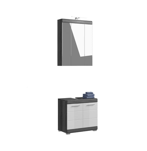 Rootz Wood Bathroom Furniture Set - High-Gloss Front - Offset Smoke Silver Replica - Modular Design - Sustainable - FSC Certified - 2-Piece Set - Easy to Clean - 100cm x 60cm x 55cm